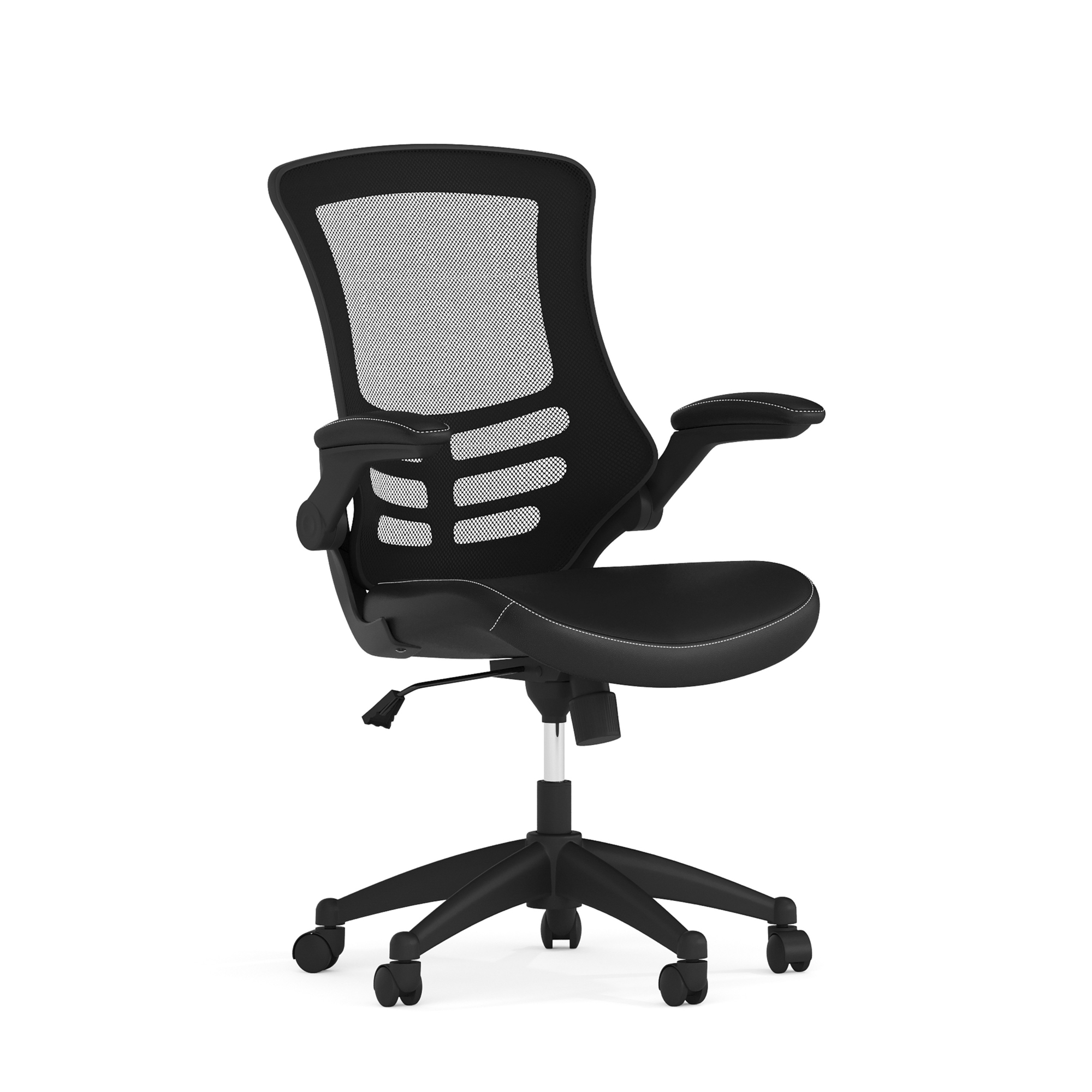 Flash Furniture Mid-Back Mesh/Leather Swivel Task Chair with Nylon Base, Black, Model# BLX5MLEA